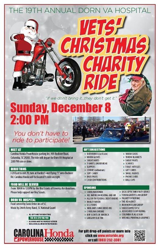19th Annual Dorn VA Vets Charity Ride, 8 Dec 2019, Carolina Honda
