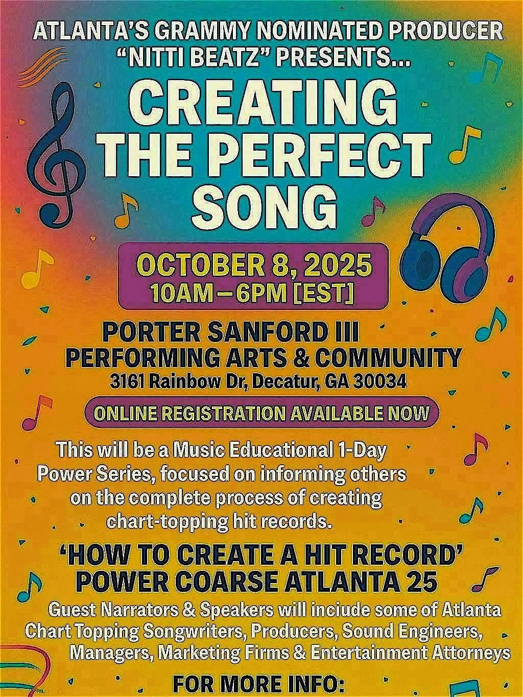 NITTI BEATZ Presents: How To  Create A Hit Record Power Coarse Atlanta 25’, 8 October | Event in Decatur