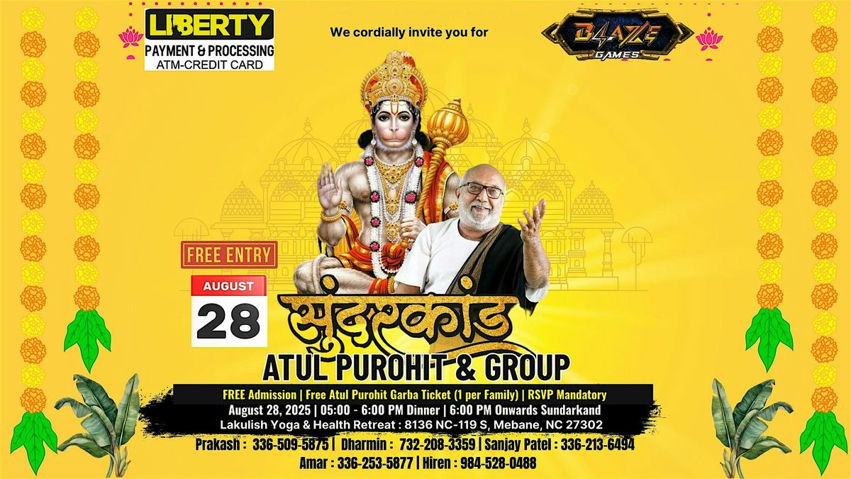 ️ SUNDARKAND with Atul Purohit & Group - Liberty ATM & Blazze Games, 28 August | Event in Mebane