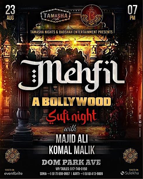 MANHATTAN’S MEHFIL- LIVE BOLLYWOOD SUFI @DOM PARK AVE, 23 August | Event in New York | AllEvents