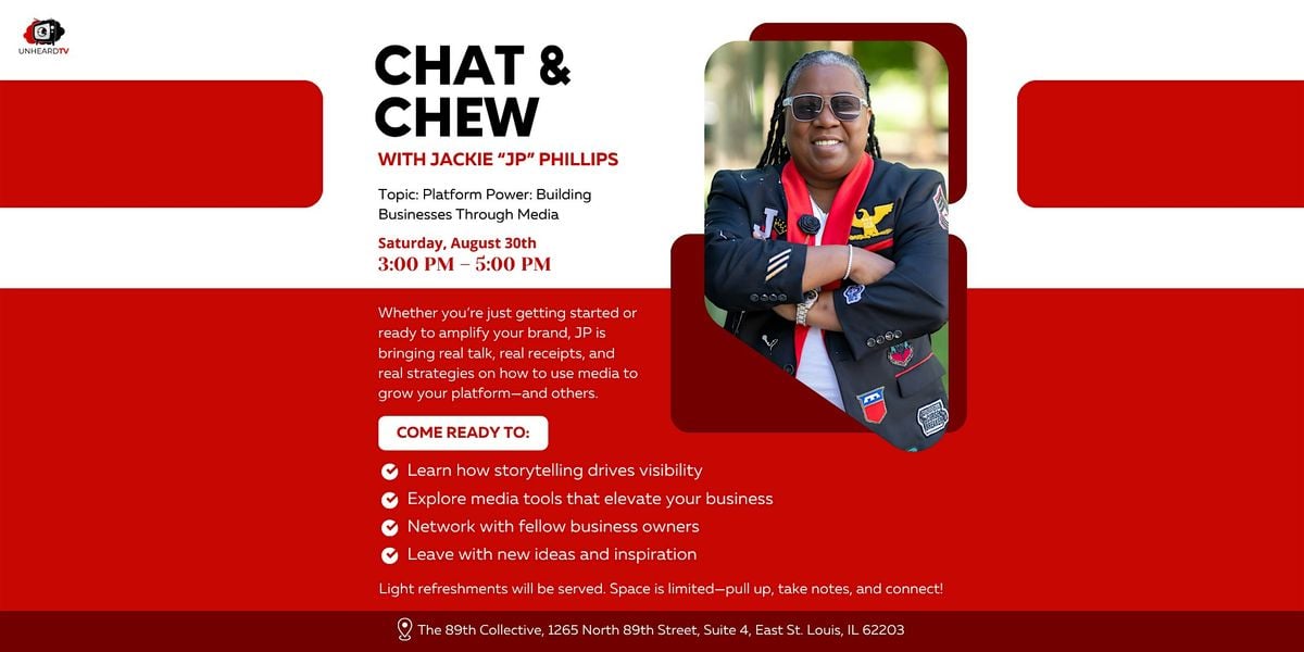 Chat & Chew with Jackie “JP” Phillips, 30 August | Event in East St. Louis | AllEvents