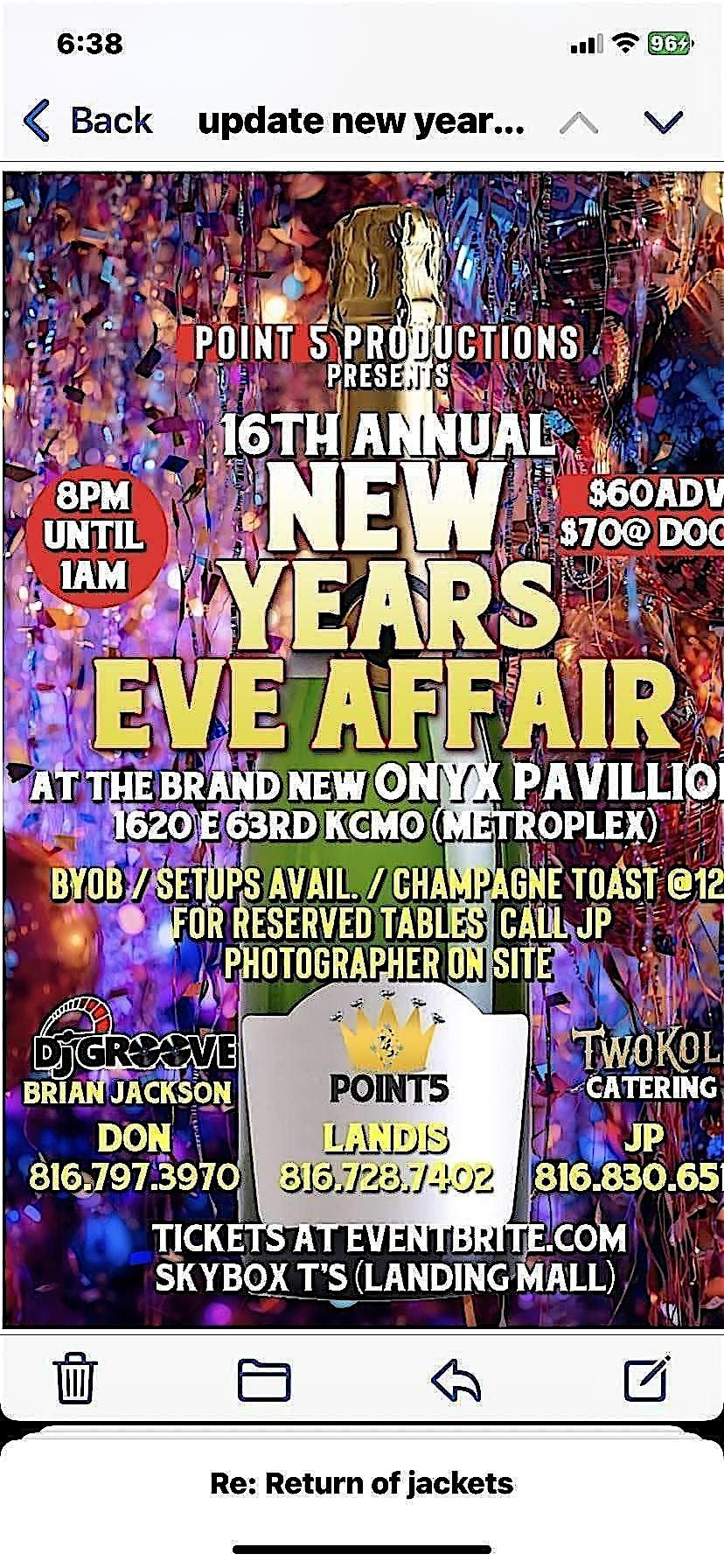 Point 5 Productions New Years Eve Affair @ The Brand New ONYX  PAVILLION!!, 31 December | Event in Kansas City