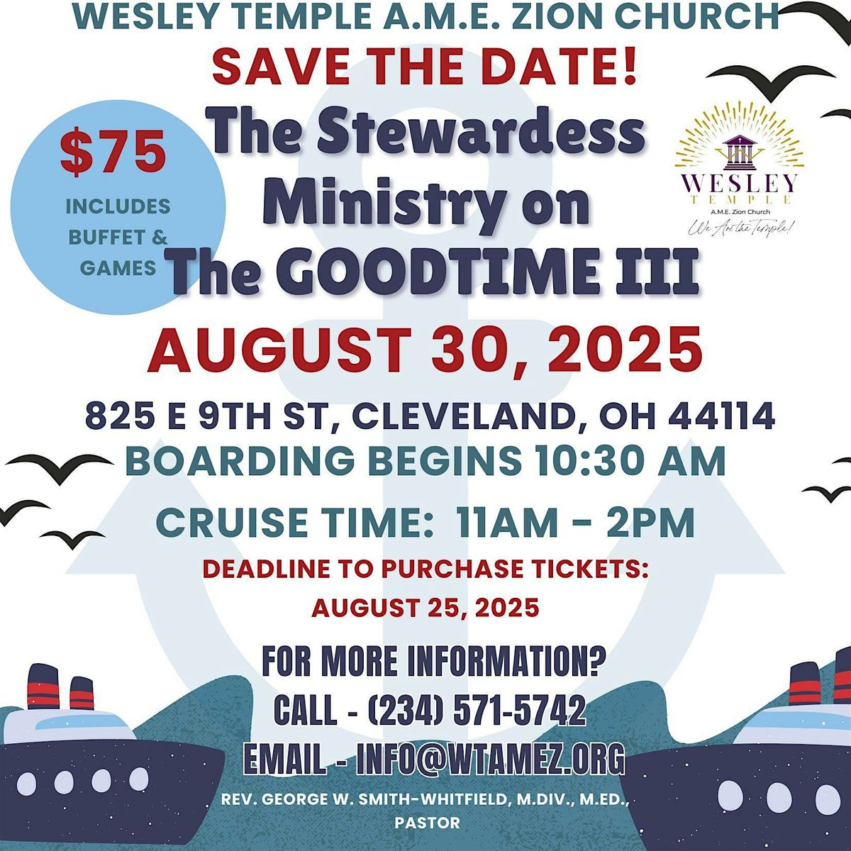 Wesley Temple A.M.E. Zion Church on The GOODTIME III | Event in Cleveland | AllEvents