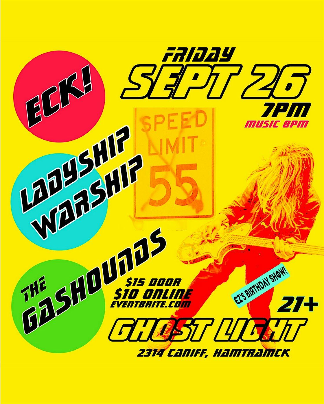 ECK! + Ladyship Warship (EZ’s Biday show) + The Gashounds @ Ghost Light, 26 September | Event in Hamtramck