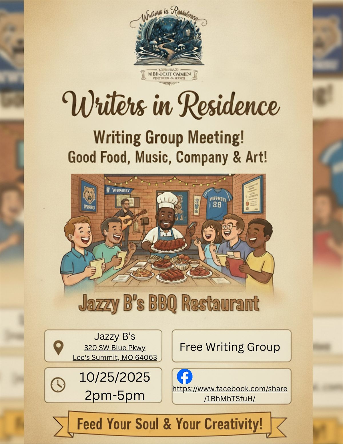 Write-In with Writers in Residence KC: Jazzy B's BBQ! ✍️, 25 October | Event in Lee's Summit | AllEvents