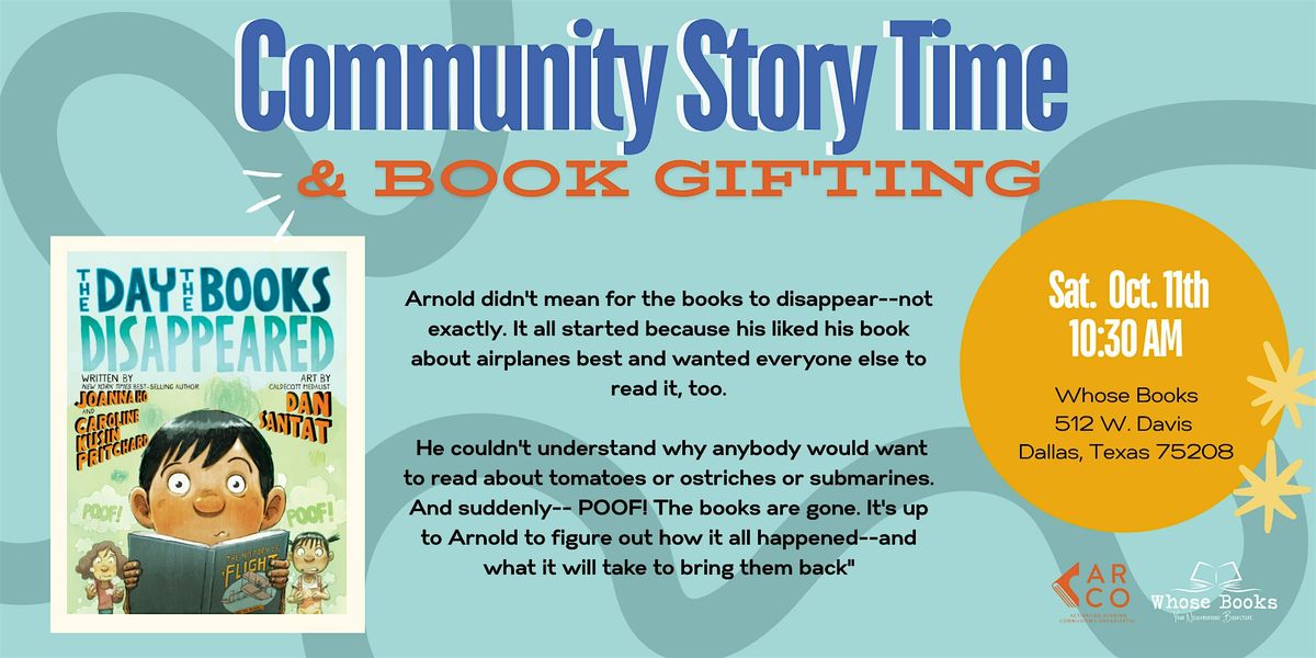 Community Story Time & Book Gifting: The Day The Books Disappeared, 11 October | Event in Dallas | AllEvents