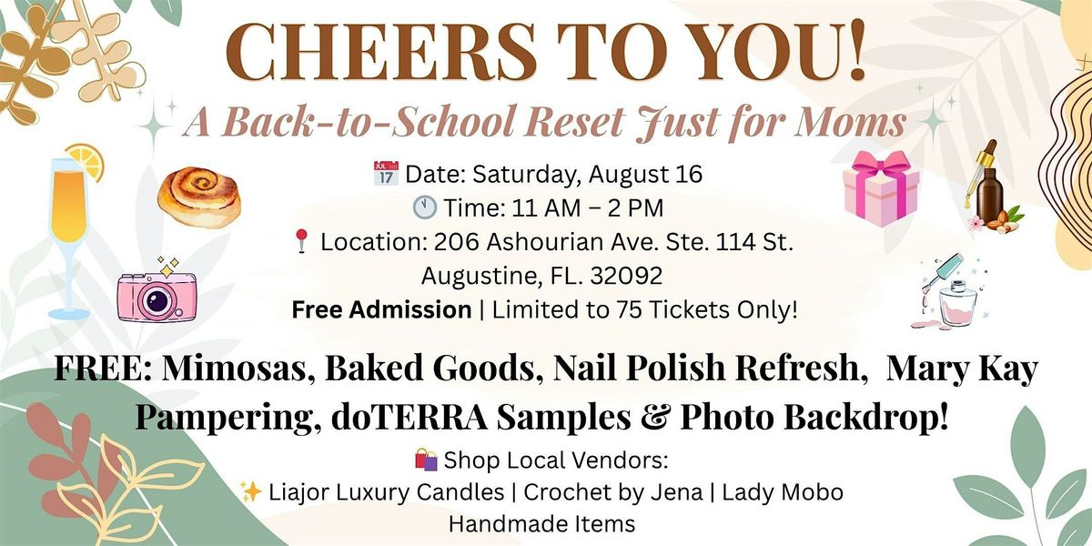 Cheers To You!  Back-to-School Reset Just for Moms, 16 August | Event in St. Augustine | AllEvents