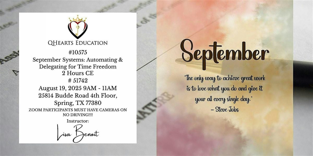 September Systems: Automating & Delegating for Time Freedom, 19 August | Event in Spring | AllEvents