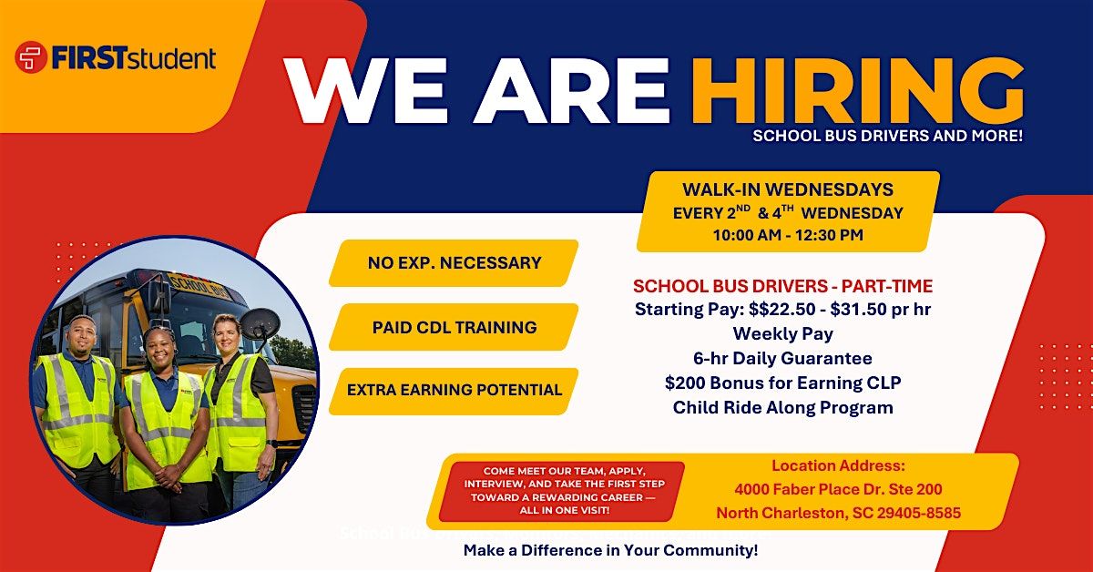 Walk-in Wednesday - First Student N. Charleston | Event in North Charleston | AllEvents