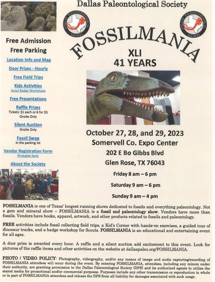 Fossilmania, Somervell County Expo Center, Glen Rose, October 27 to October  29 | AllEvents.in