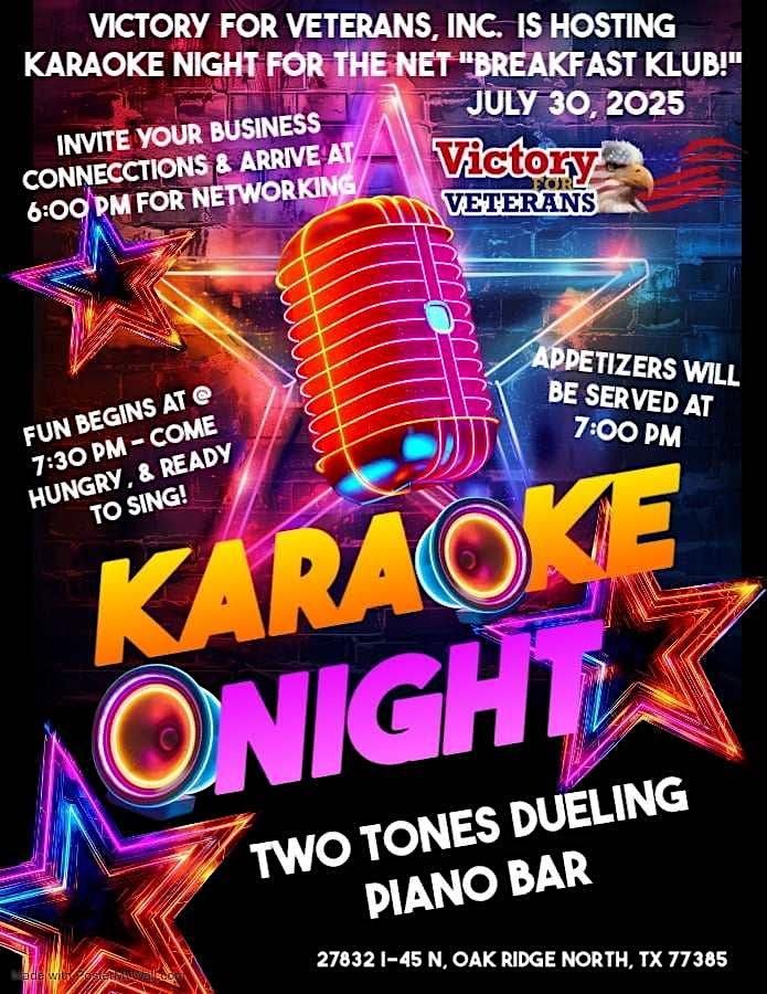 Karaoke Night with The NET for Victory for Veterans, 30 July | Event in Oak Ridge North | AllEvents