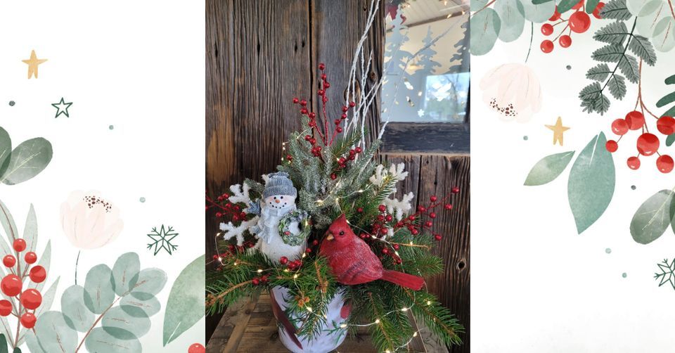 Cardinal & Snowman Arrangement, Casey's Outdoor Solutions Garden
