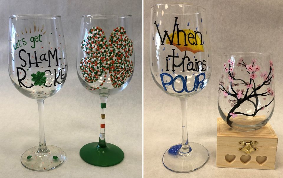 Wine Glasses Spring Themed Paint & Sip Class, Painted Grape