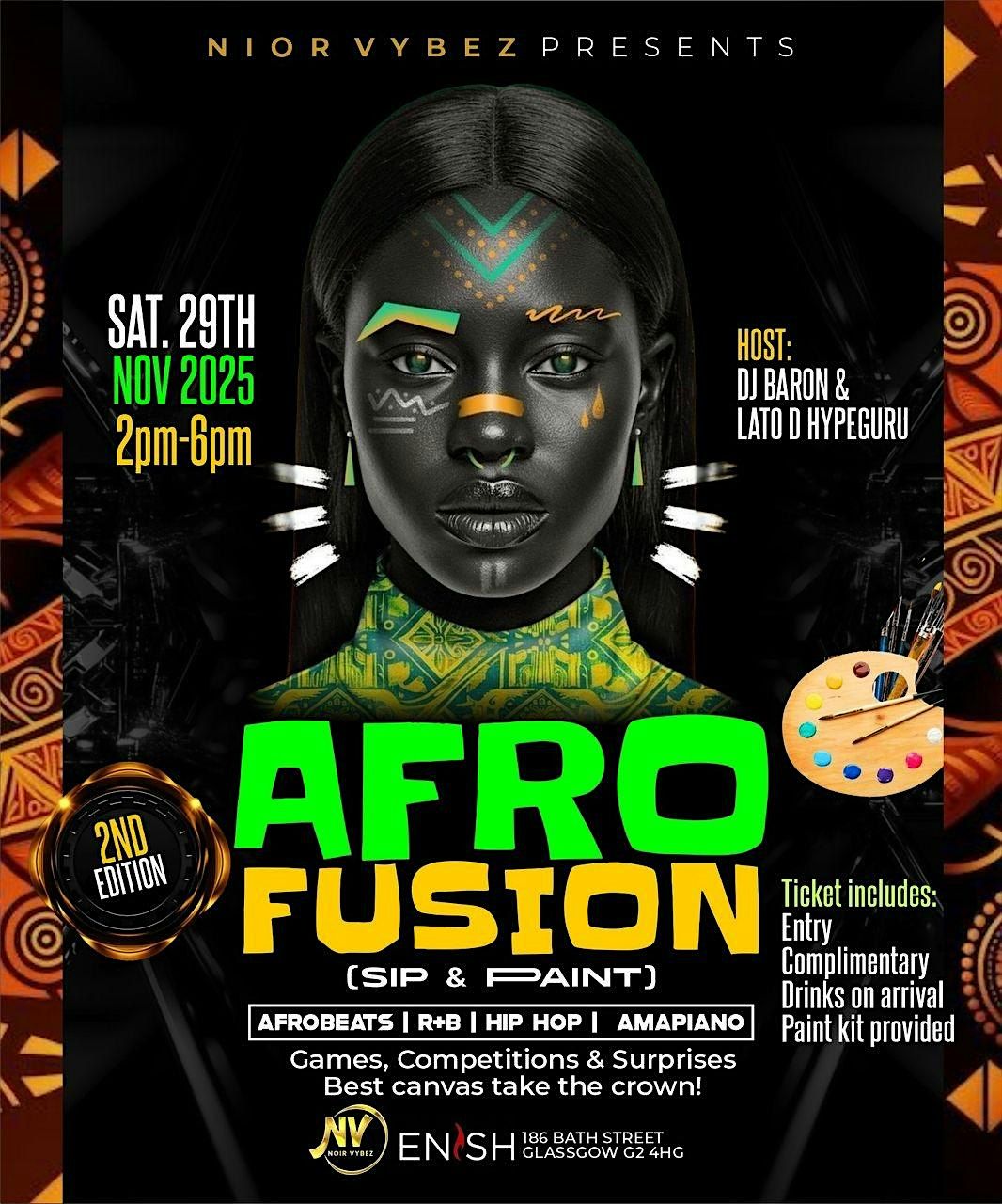 Noir Vybez : Afro Fusion (Sip & Paint) 2nd Edition, 29 November | Event in Glasgow | AllEvents