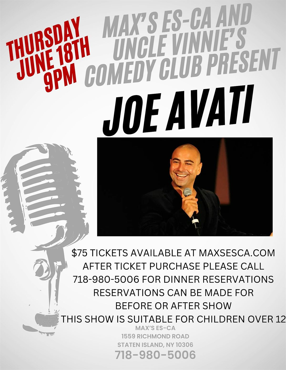 Joe Avati - Comedy Night, 18 June | Event in Staten Island | AllEvents