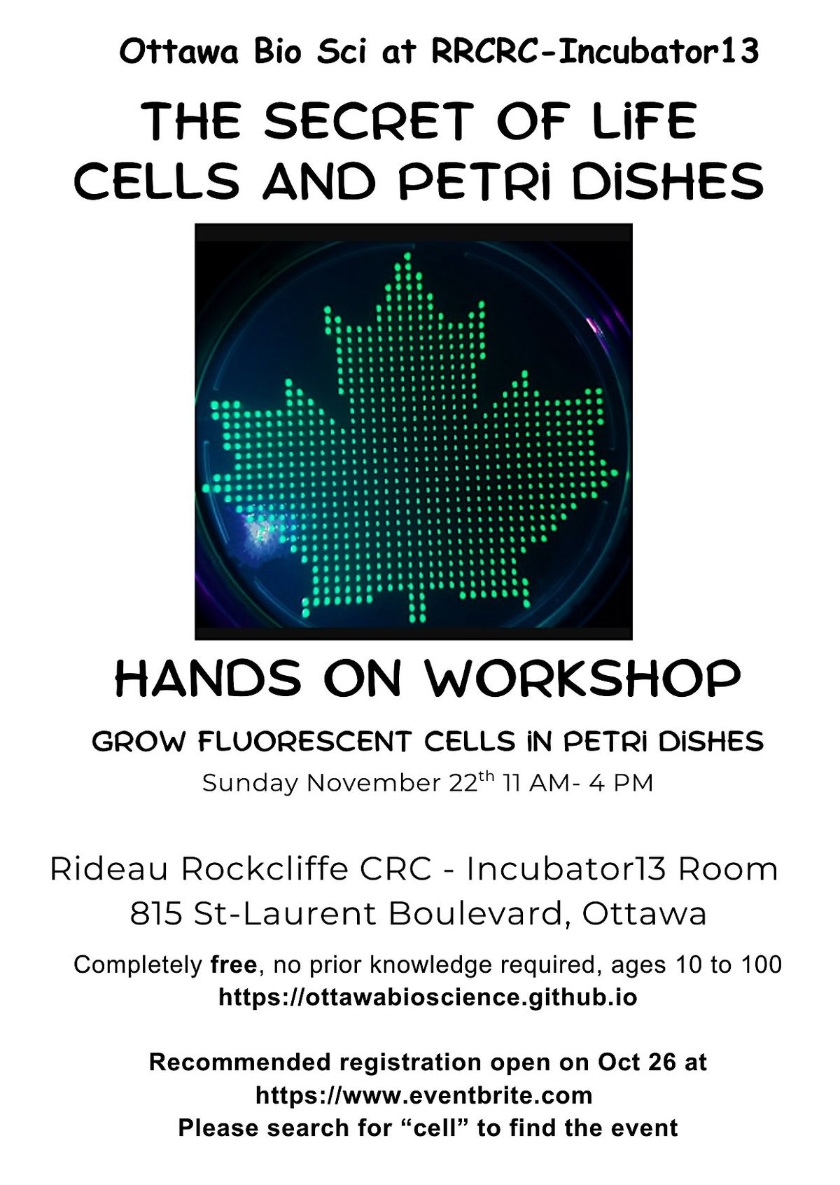The Secret of life - The Cell  workshops, 22 November | Event in Ottawa | AllEvents