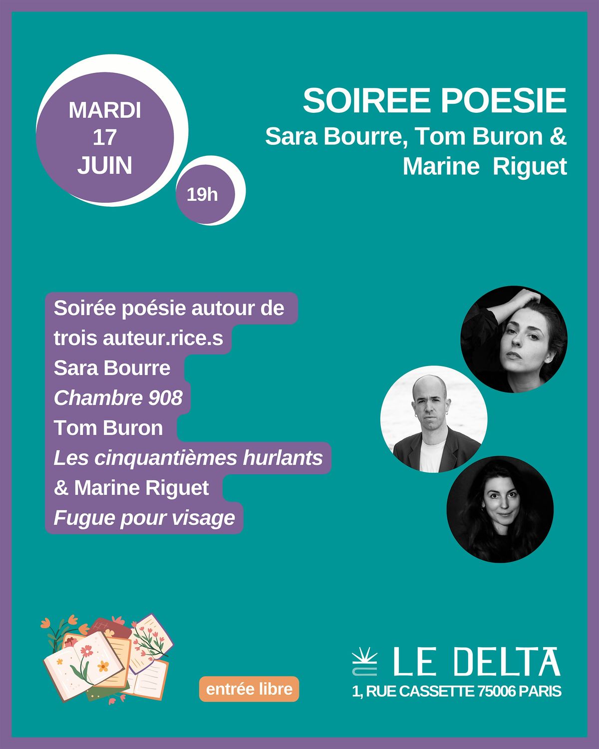 SOIREE POESIE Sara Bourre, Tom Buron & Marine  Riguet, 17 June | Event in Paris | AllEvents