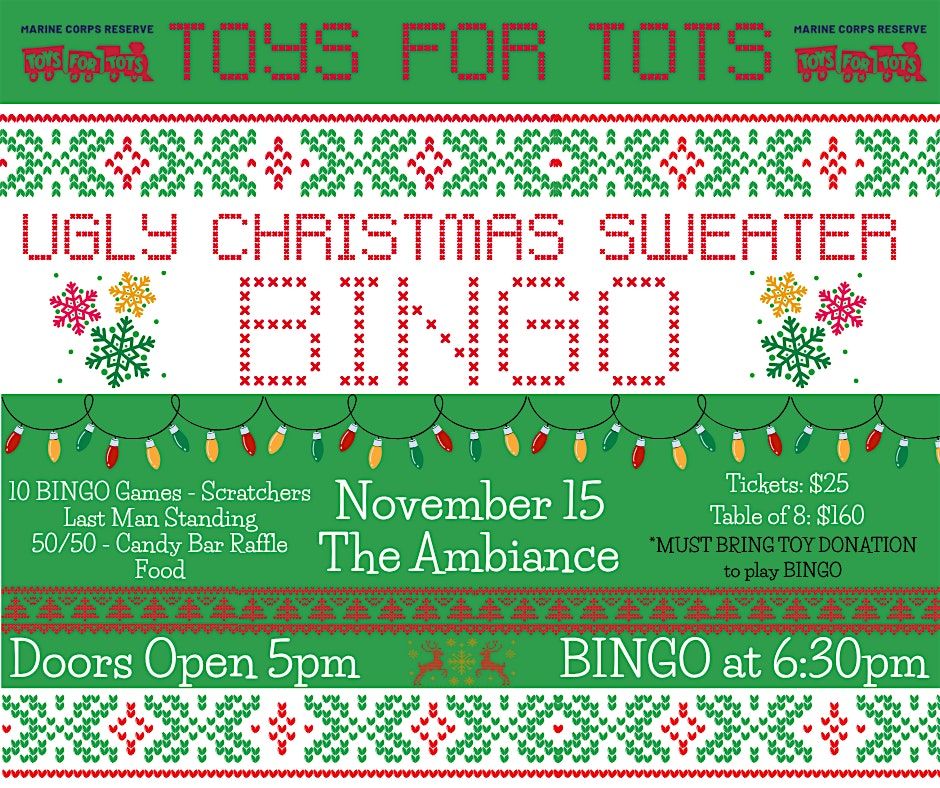 Ugly Christmas Sweater BINGO for Marine Corps Toys for Tots, 15 November | Event in Quincy | AllEvents