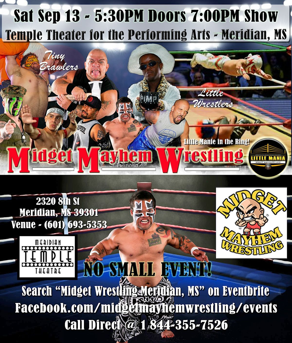 Midget Mayhem Wrestling Rips Through the Ring! Meridian MS (All-Ages), 13 September | Event in Meridian | AllEvents