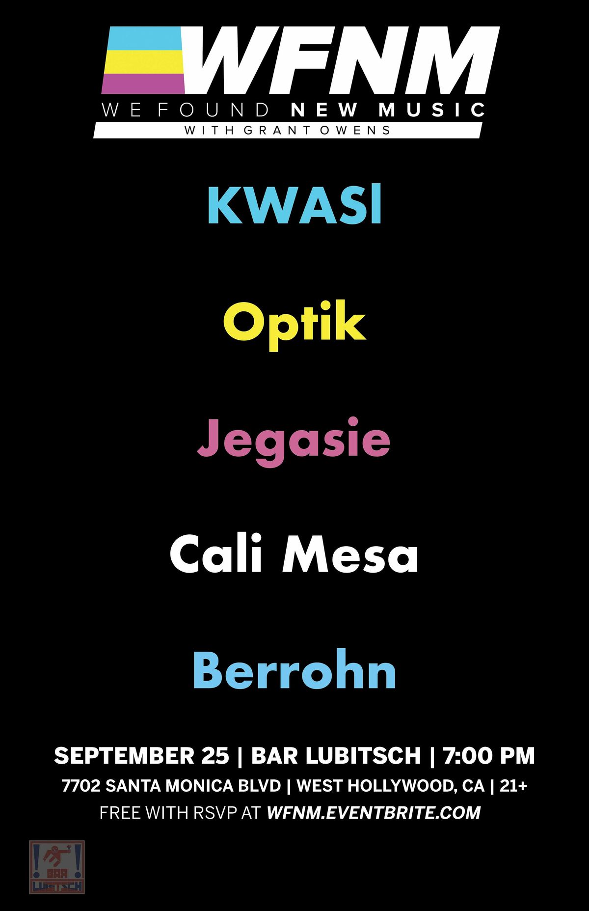 KWASl,  Optik,   Jegasie,   Cali Mesa,  Berrohn, 25 September | Event in West Hollywood | AllEvents