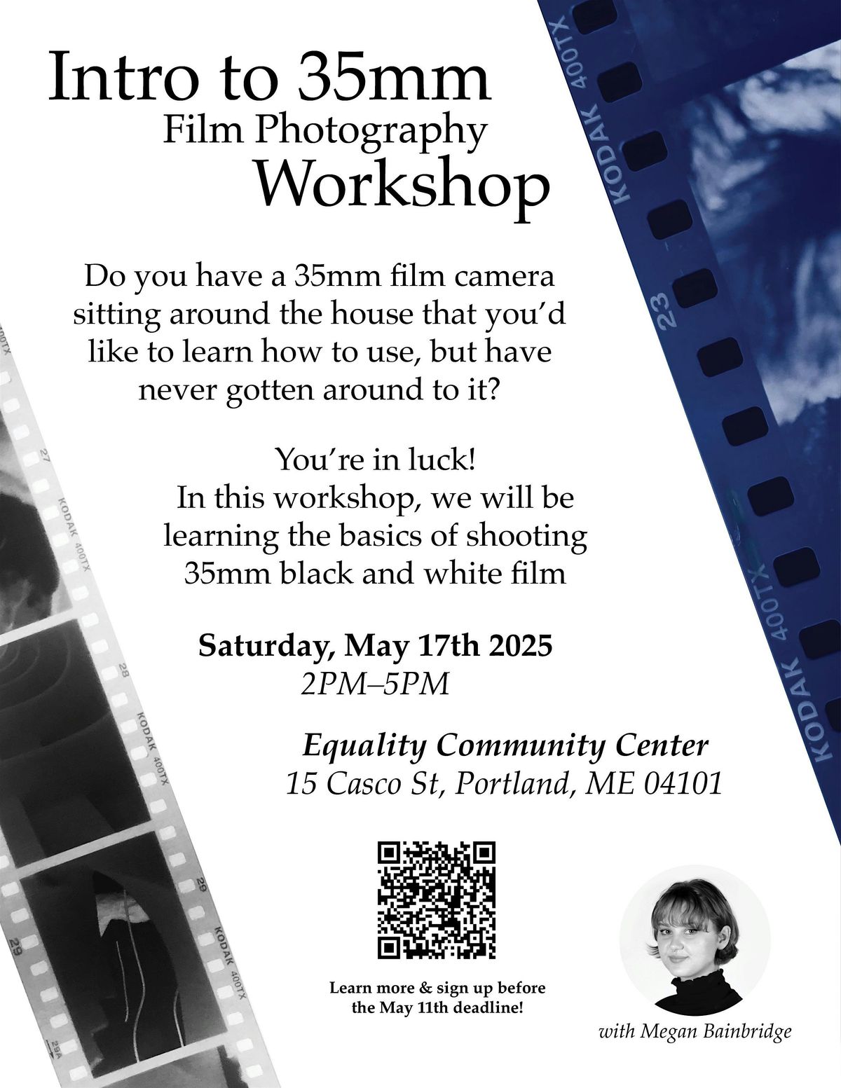 Intro to 35mm Film Photography by Megan Bainbridge (Part I: Shooting B&W), 17 May | Event in Portland