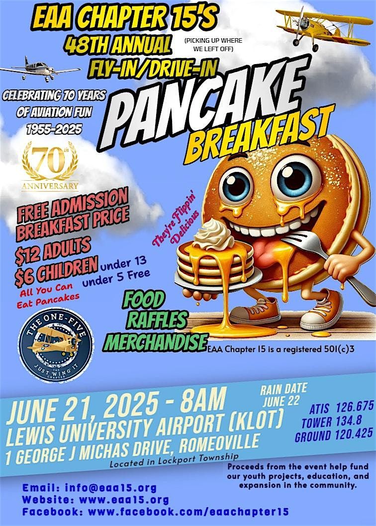 Pancake Breakfast - Lewis Airport - EAA Chapter 15, 21 June | Event in Romeoville | AllEvents