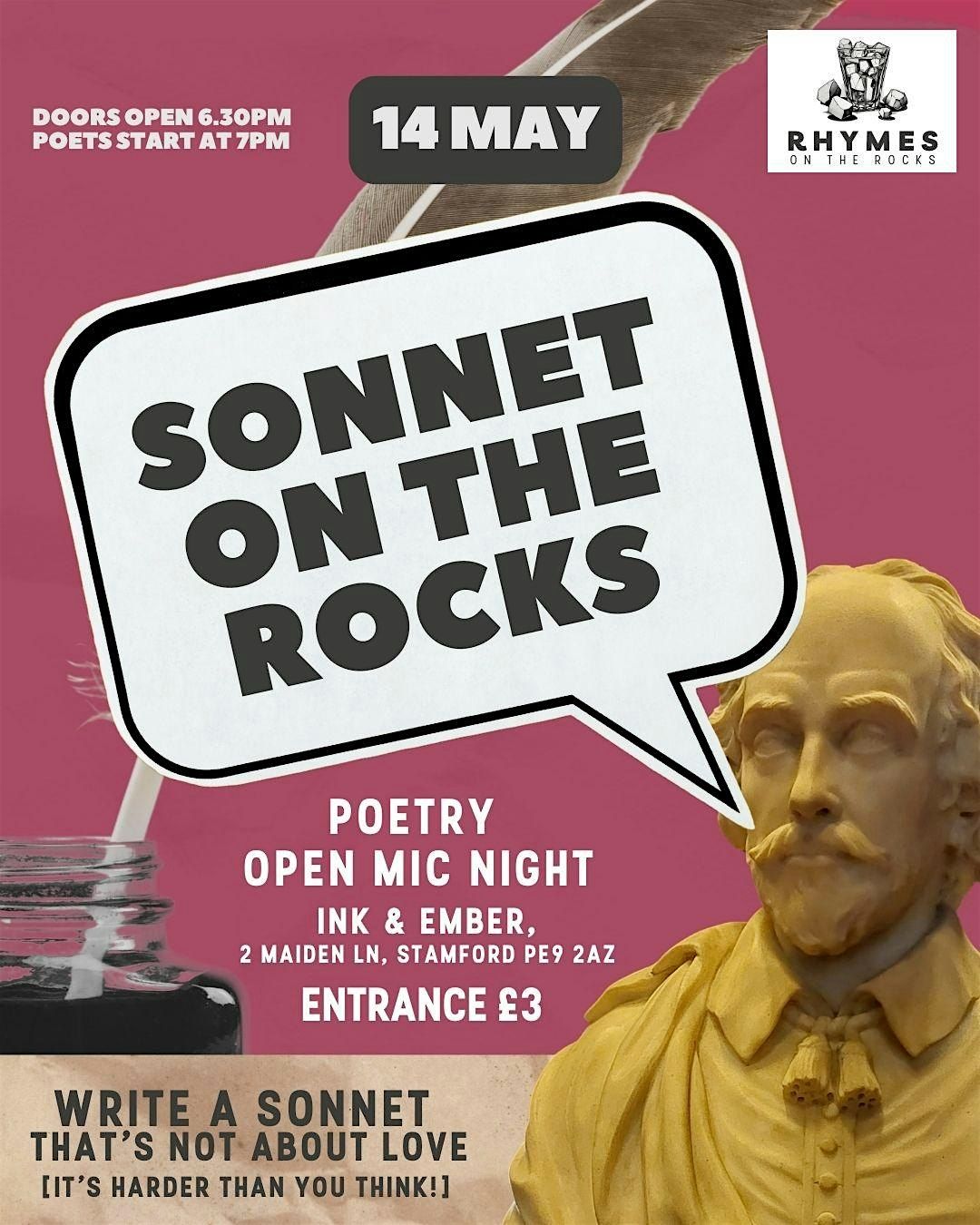 Rhymes on the Rock open mic - Sonnet Challenge, 14 May | Event in Stamford | AllEvents