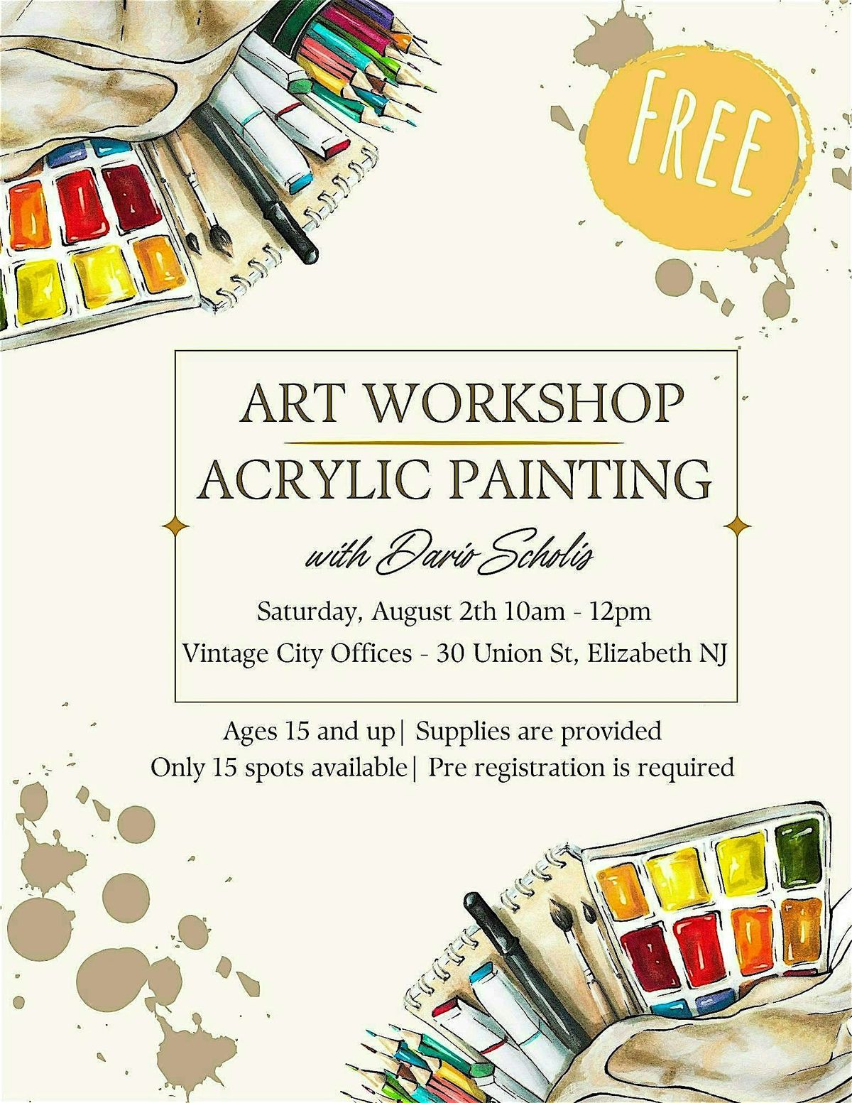 Free Acrylic Painting  Art Workshop with Dario Scholis!, 2 August | Event in Elizabeth | AllEvents