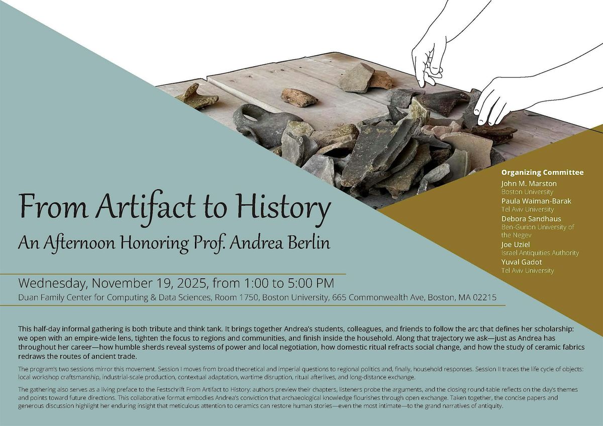 From Artifact to History – An Afternoon Honoring Prof. Andrea Berlin, 19 November | Event in Boston | AllEvents