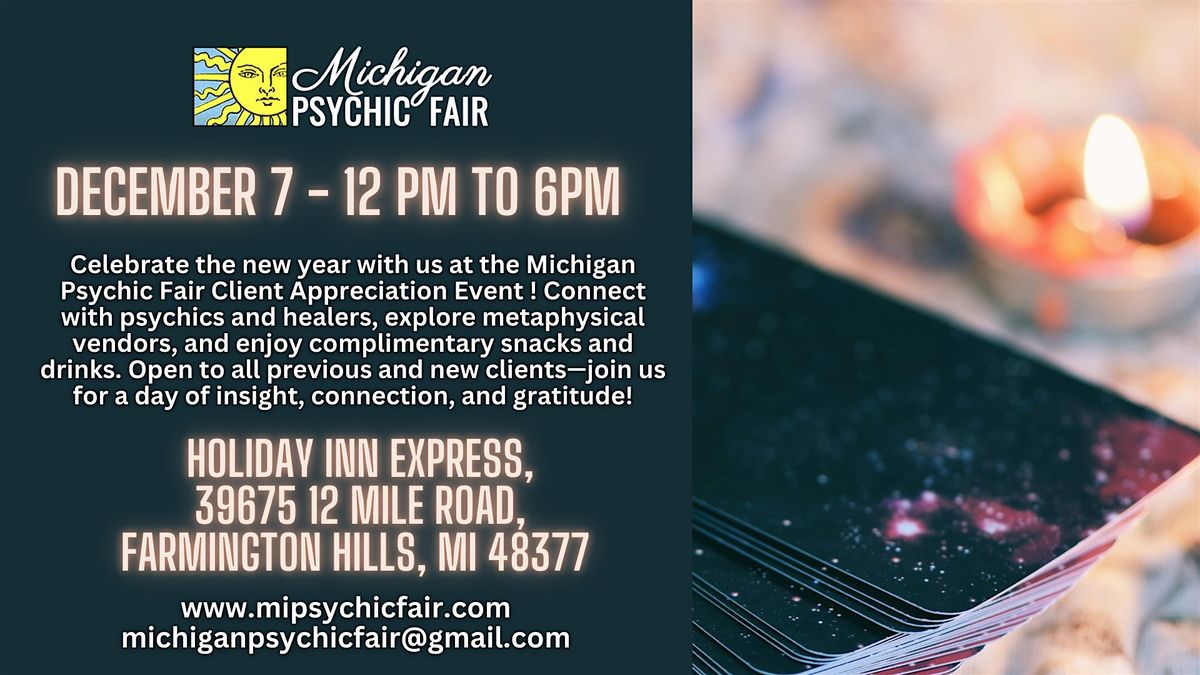 Michigan Psychic Fair December 7, 2024, Prestige Banquet Hall Allen Park, 7 December | Event in Allen Park