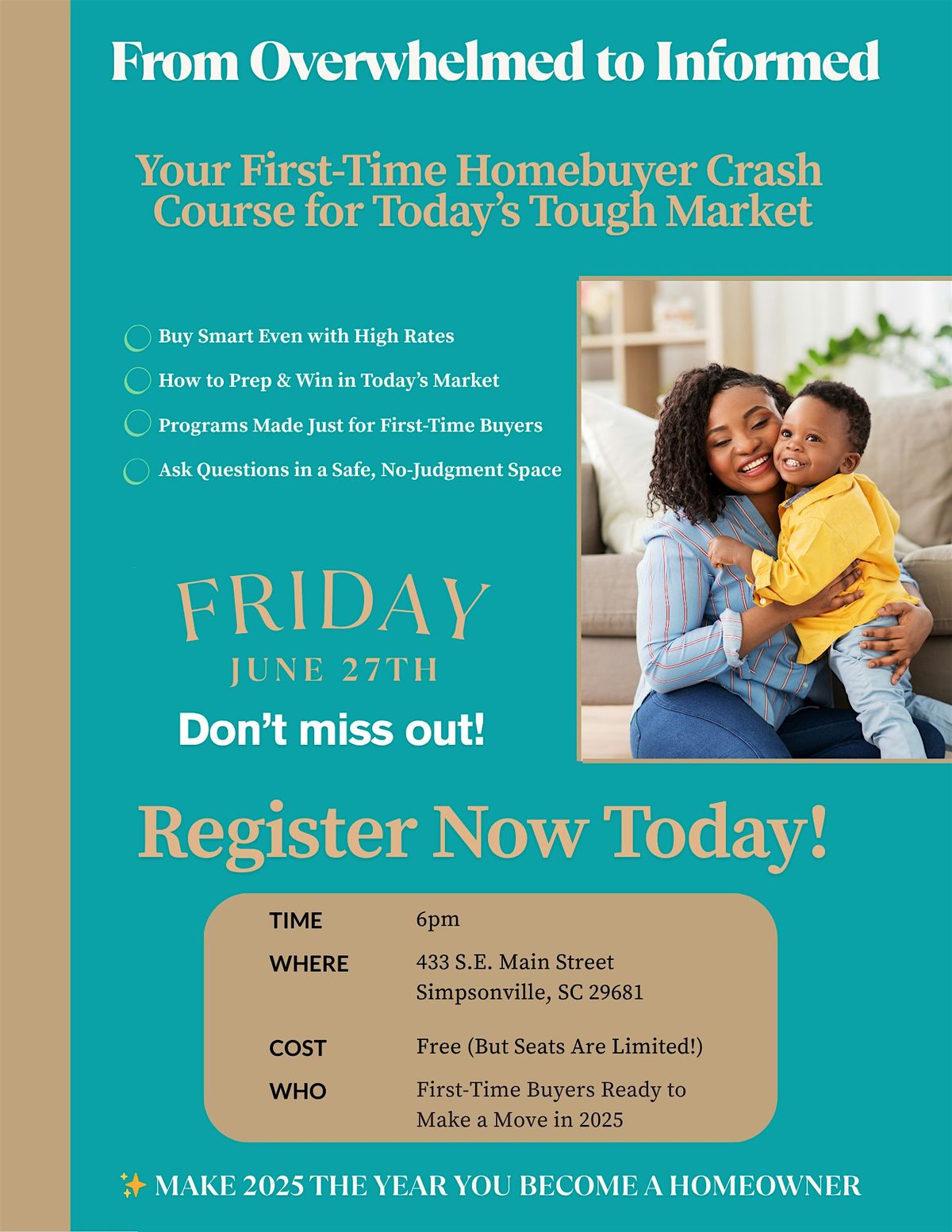 From Overwhelmed to Informed: Your First-Time Homebuyer Crash Course, 27 June | Event in Simpsonville | AllEvents