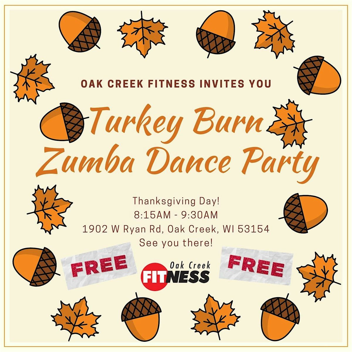 2025 Turkey Burn ZUMBA with Trey, 27 November | Event in Oak Creek | AllEvents