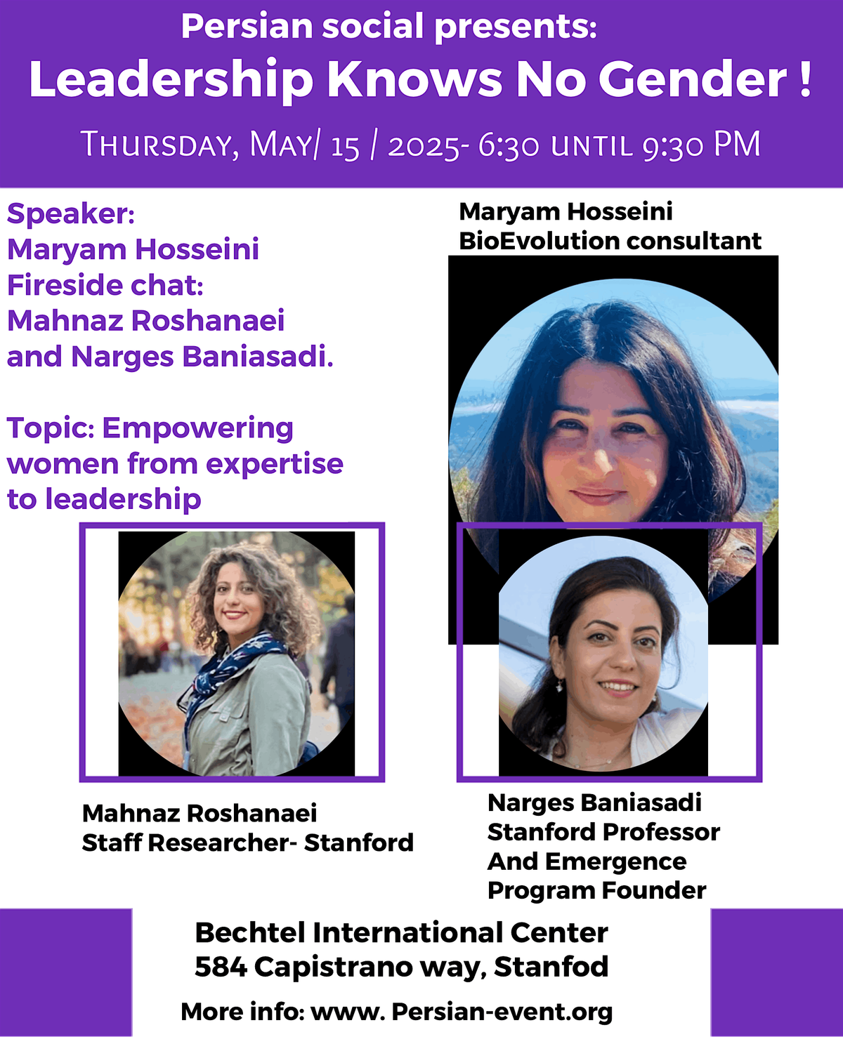 Leadership Seminar With Iranian Female Leaders-Bechtel Center at Stanford, 15 May | Event in Stanford | AllEvents