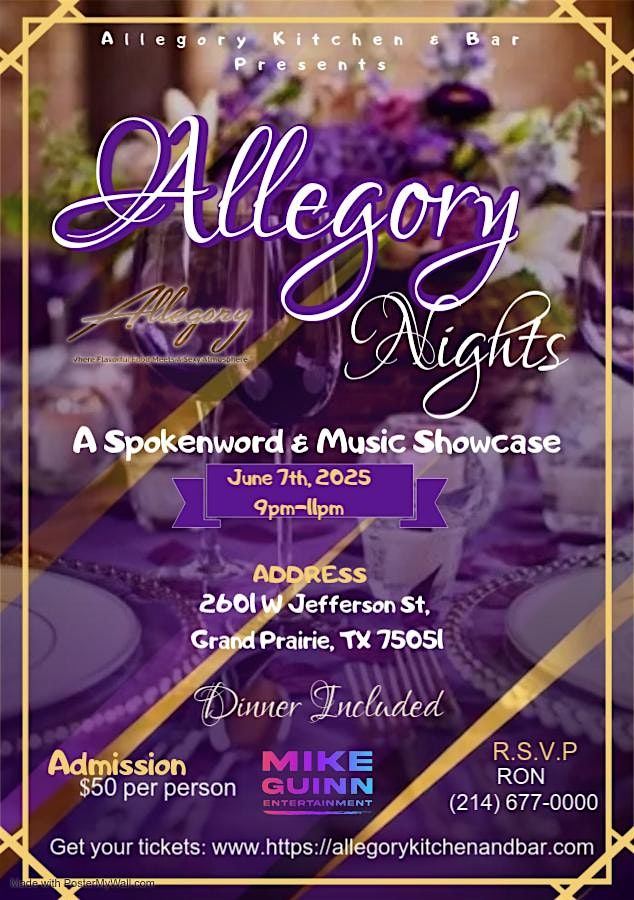 Allegory Nights: A Romantic Spokenword and Music Showcase, 7 June | Event in Grand Prairie | AllEvents