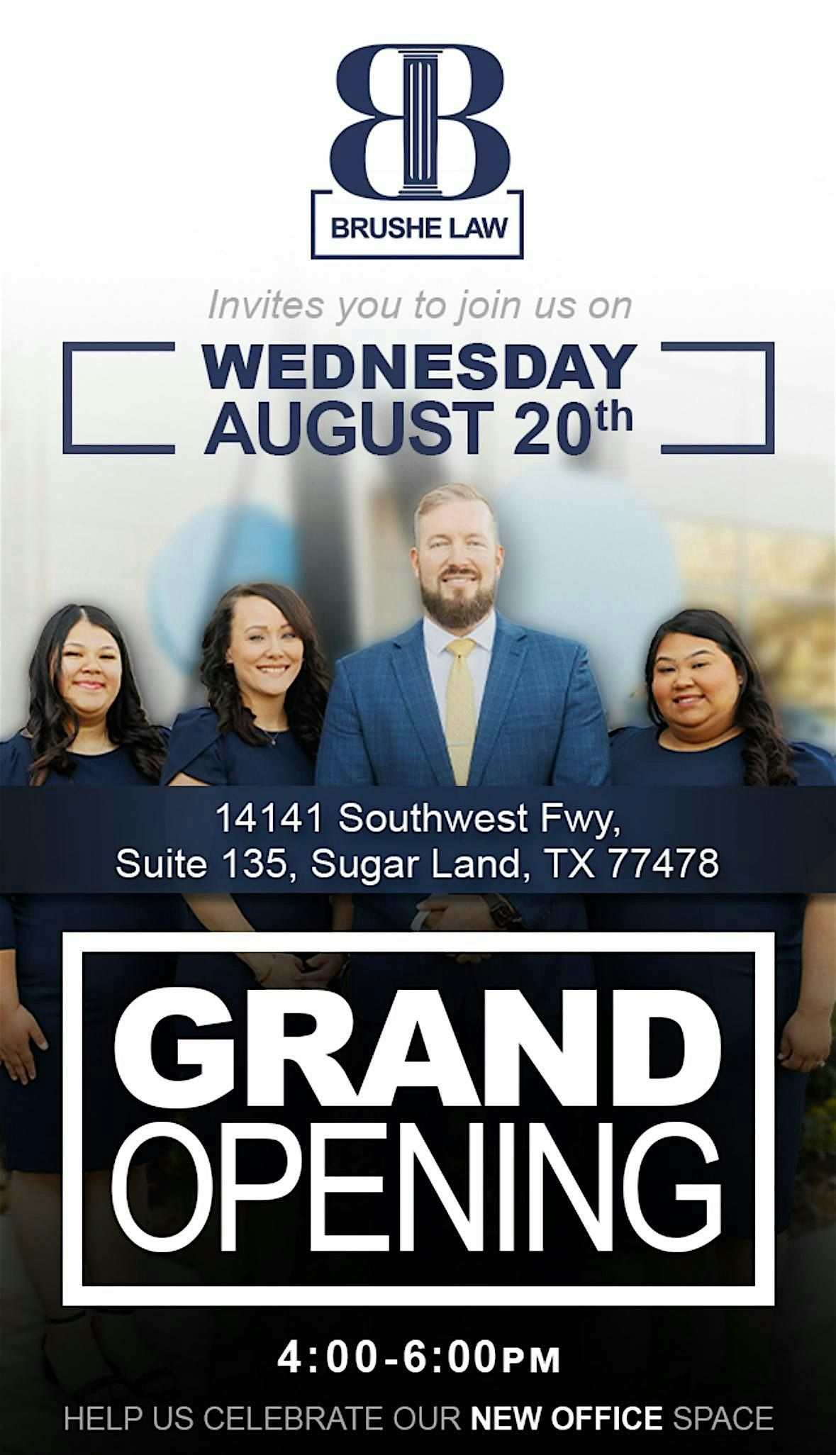 BRUSHE LAW GRAND OPENING, 20 August | Event in Sugar Land | AllEvents
