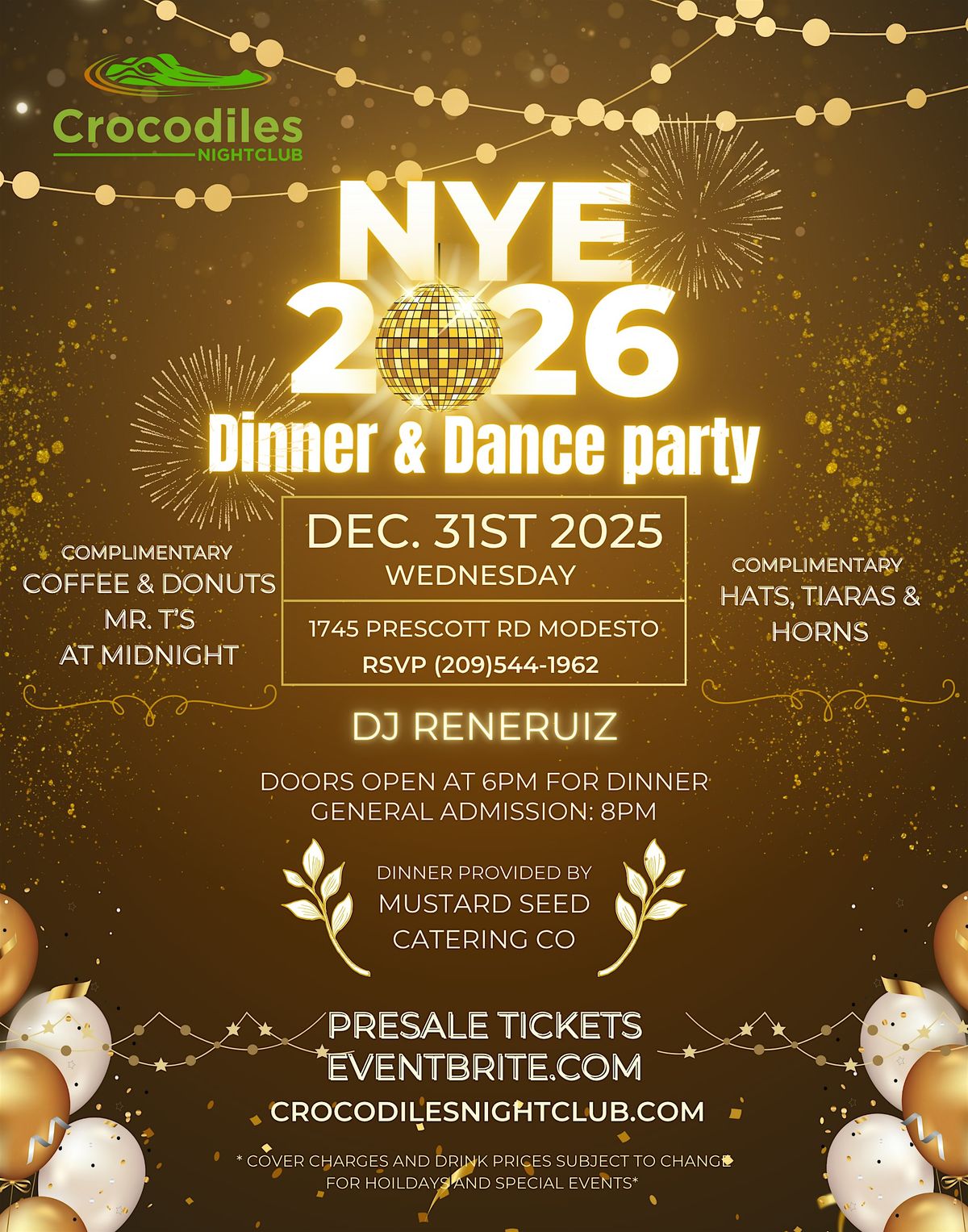 2026 New Years Eve Dinner and Party at Crocodiles Nightclub