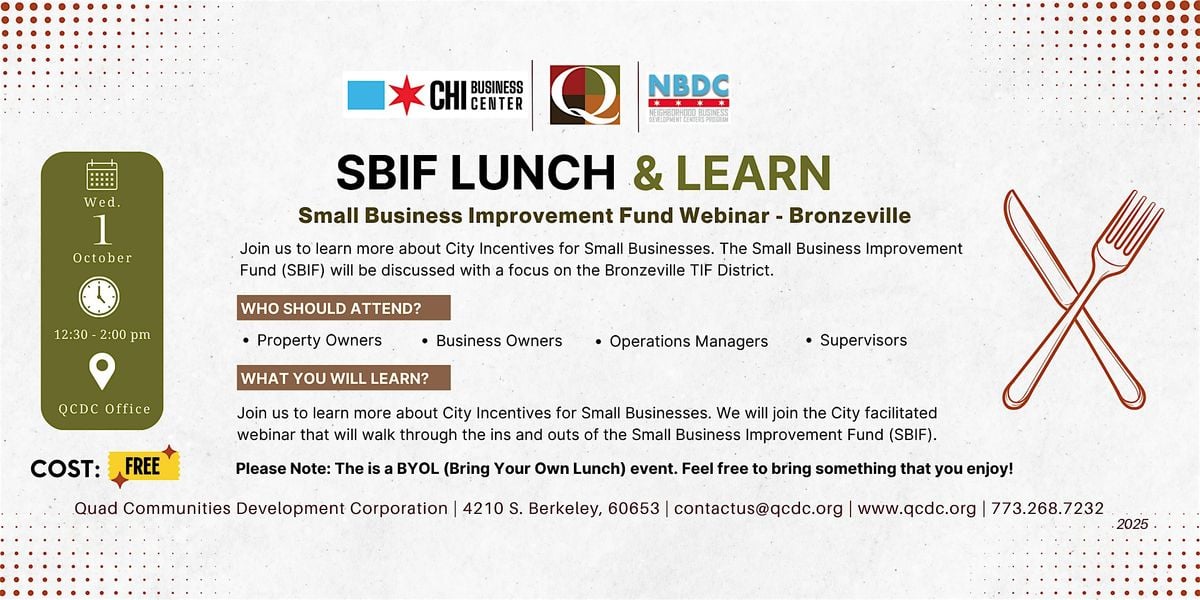 City Incentives for Small Businesses Lunch & Learn - SBIF, 1 October | Event in Chicago | AllEvents