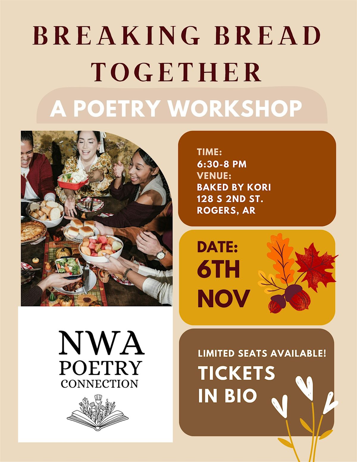 Breaking Bread Together: Poetry Workshop, 6 November | Event in Rogers | AllEvents