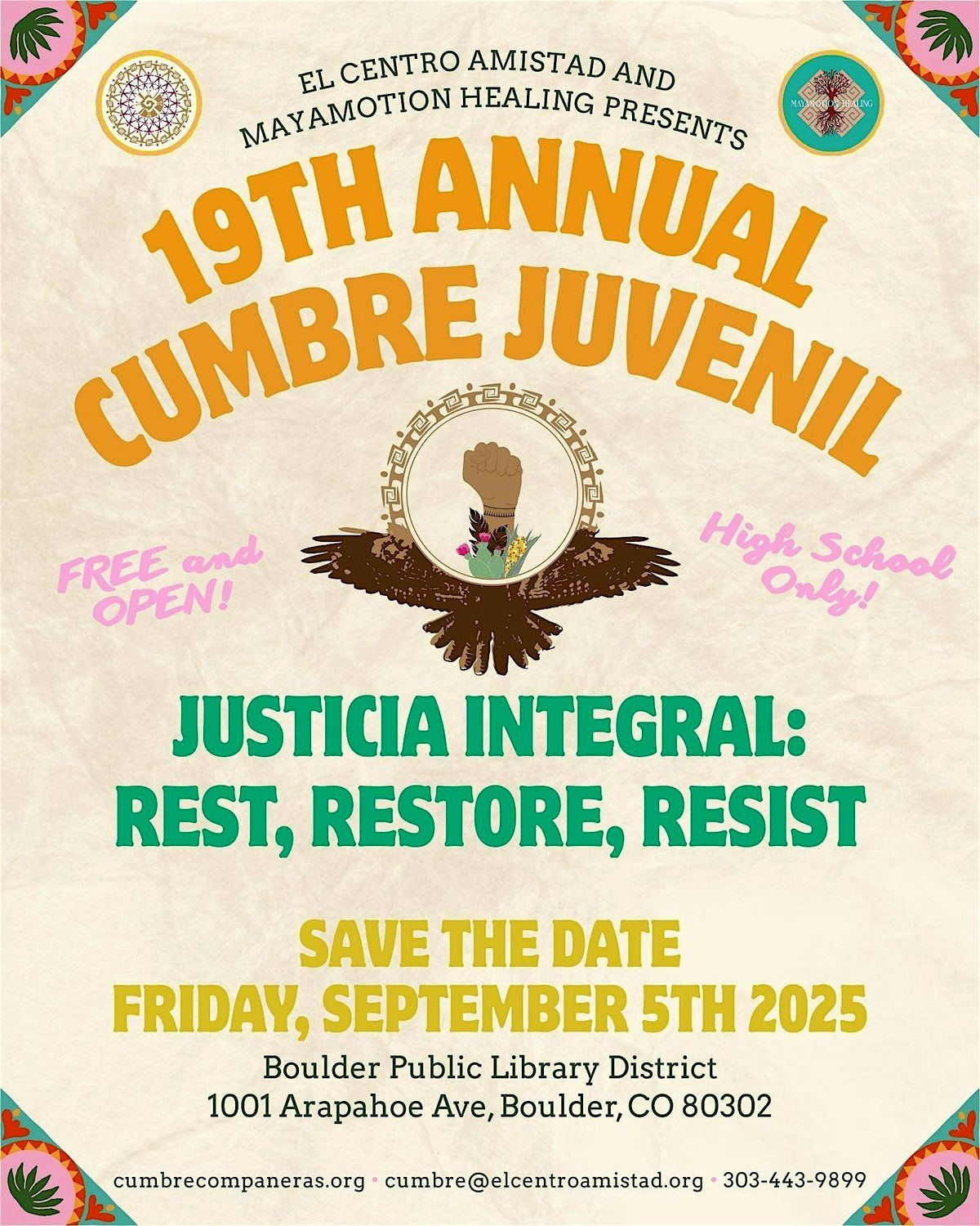 XIX Annual Cumbre Juvenil | Justicia Integral: Rest, Restore, Resist, 5 September | Event in Boulder | AllEvents