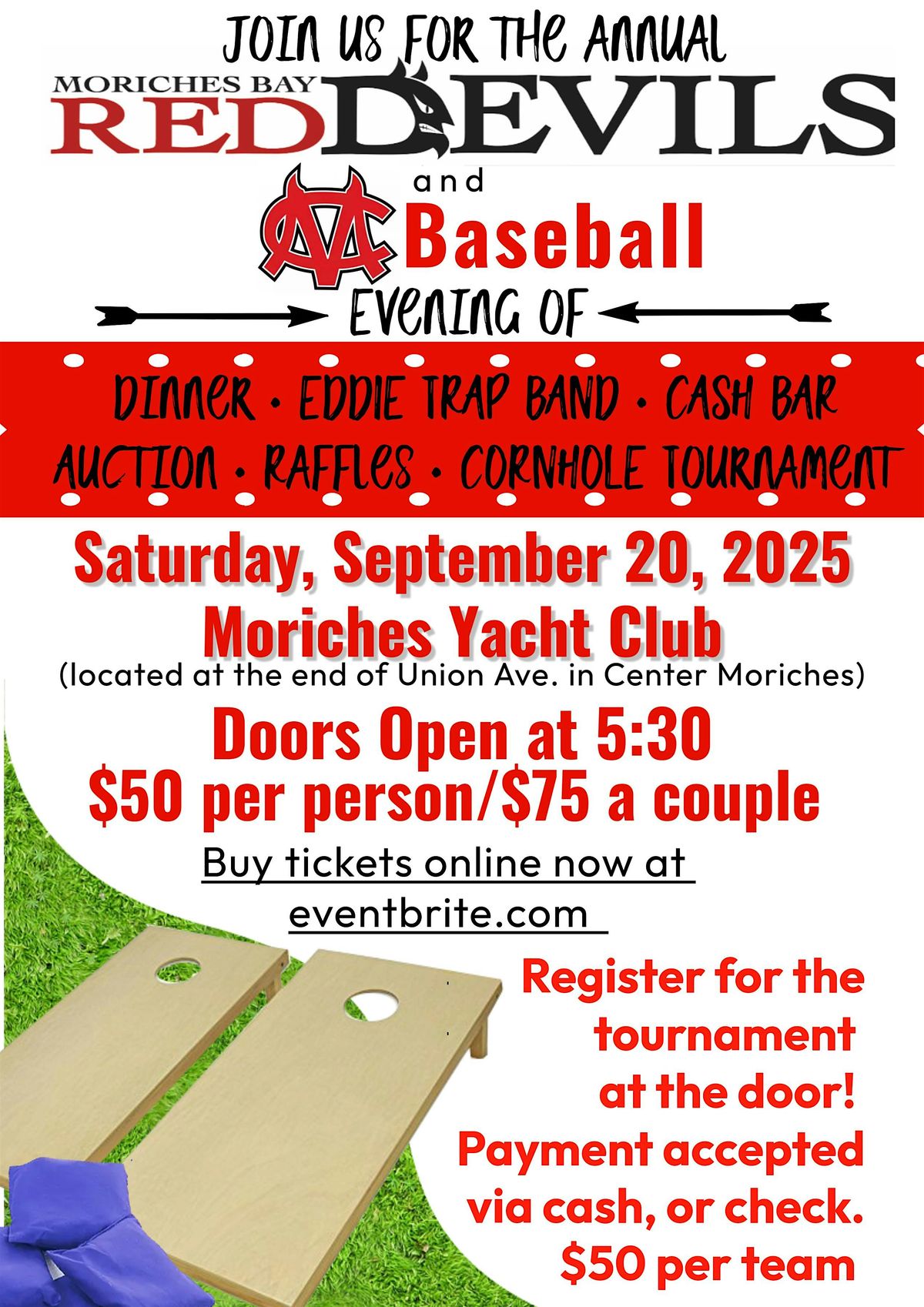 Red Devils Night At The Yacht Club and Cornhole Tournament, 20 September | Event in Center Moriches | AllEvents