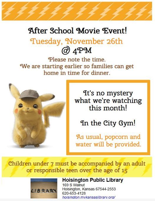 Afterschool Movie At Hoisington Public Library Hoisington
