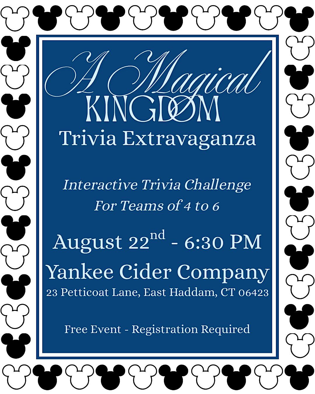 "A Magical Kingdom" Interactive Trivia Night at Yankee Cider Co., 22 August | Event in East Haddam