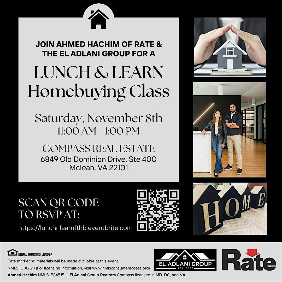 11/8 Lunch & Learn Homebuying Class with Rate and the El Adlani Group, 8 November | Event in McLean | AllEvents