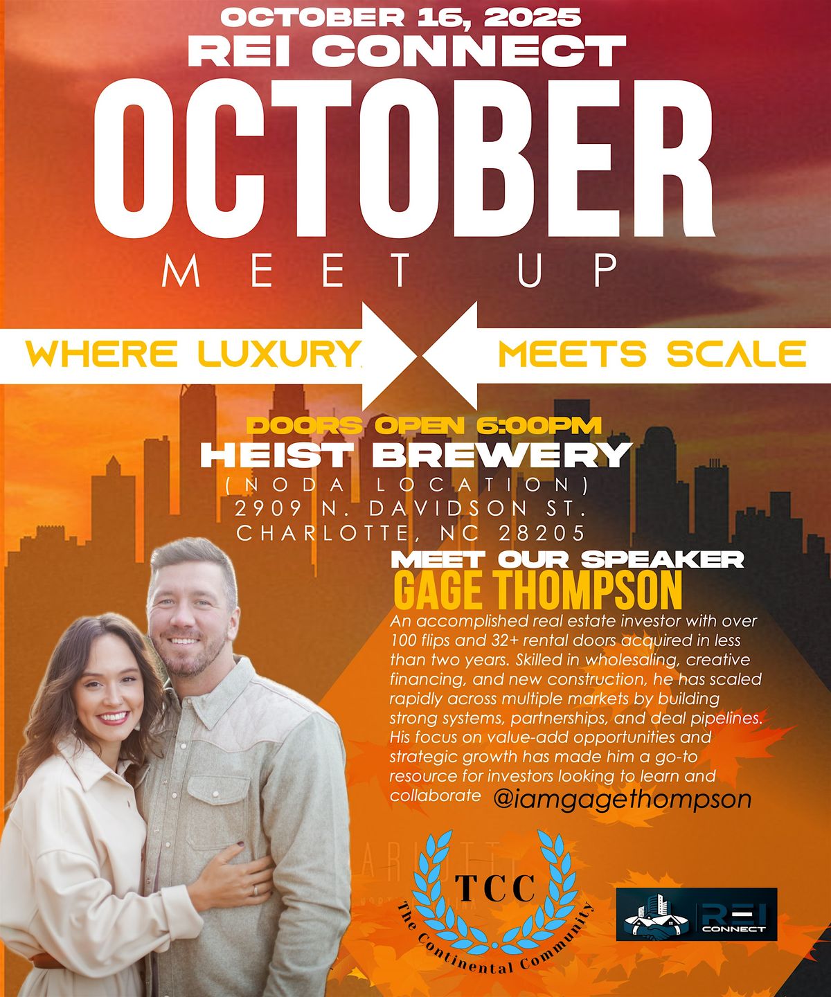 REI Connect October Meetup with Gage Thompson, 16 October | Event in Charlotte | AllEvents