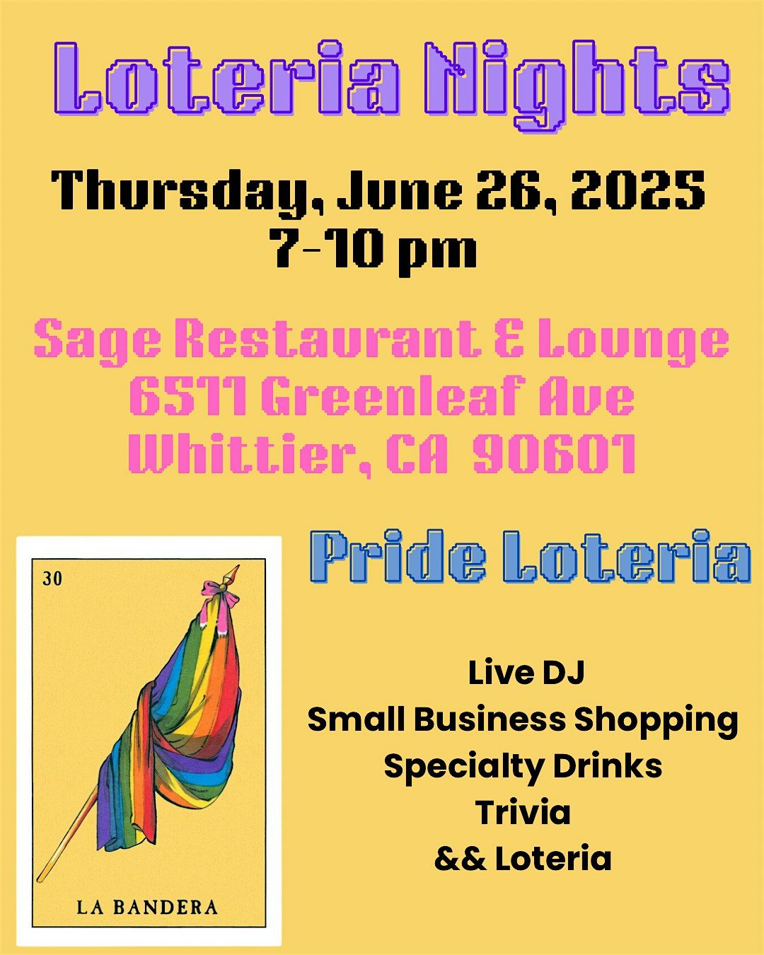 Loteria Nights Pride Edition, 26 June | Event in Whittier | AllEvents