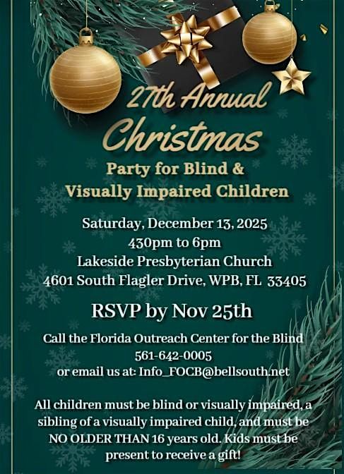 FREE XMAS PARTY FOR BLIND & VISUALLY IMPAIRED CHILDREN!, 13 December | Event in West Palm Beach | AllEvents