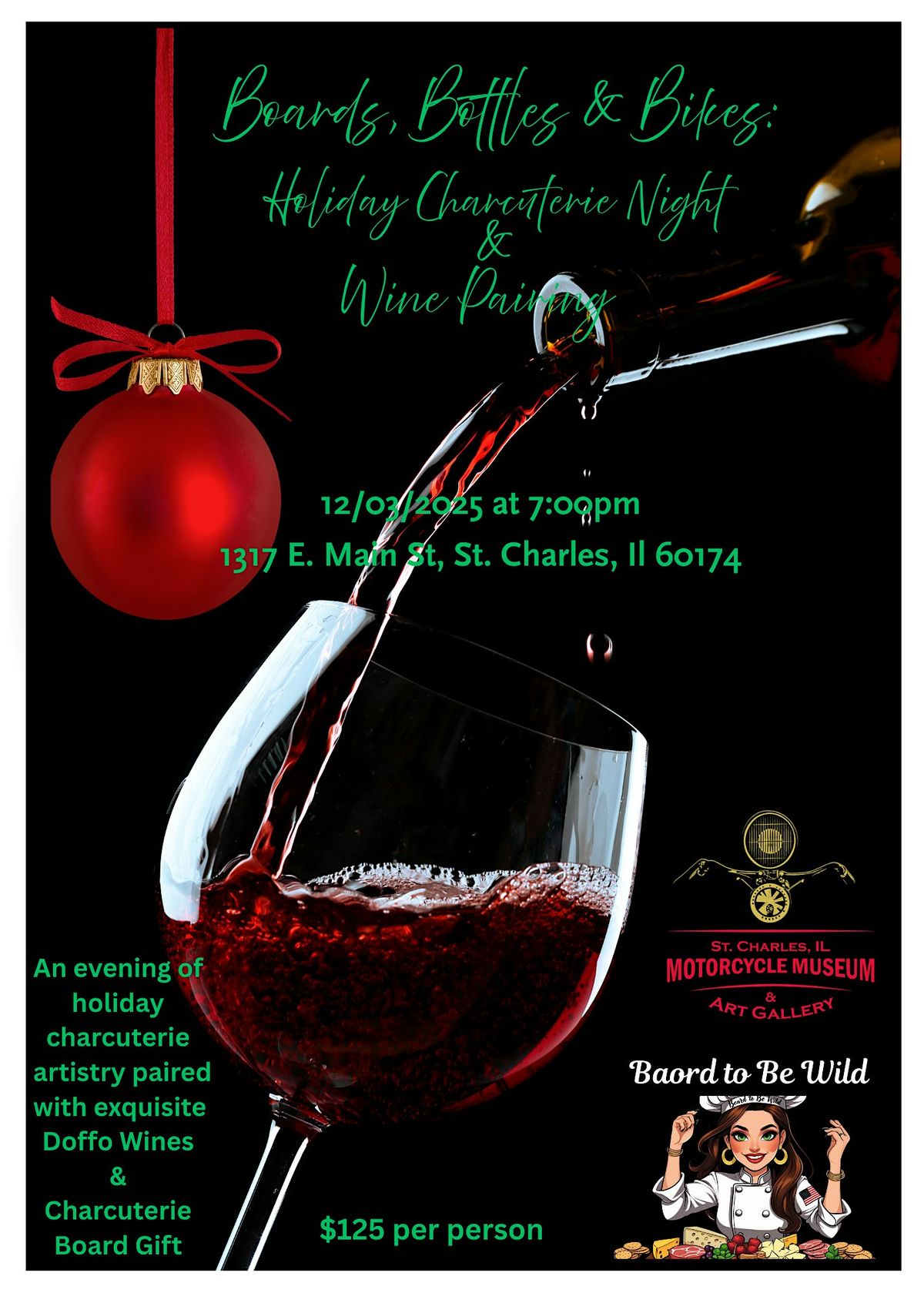 Boards, Bottles & Bikes Holiday Charcuterie & Wine Pairing Event, 3 December | Event in St. Charles