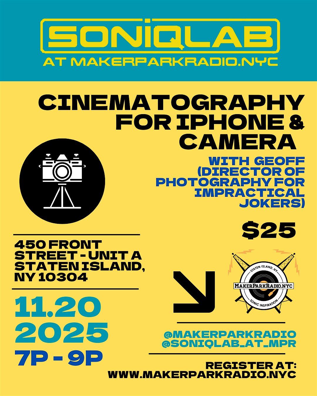 CINEMATOGRAPHY FOR IPHONE & MIRRORLESS CAMERA W/ GEOFF, 20 November | Event in Staten Island | AllEvents