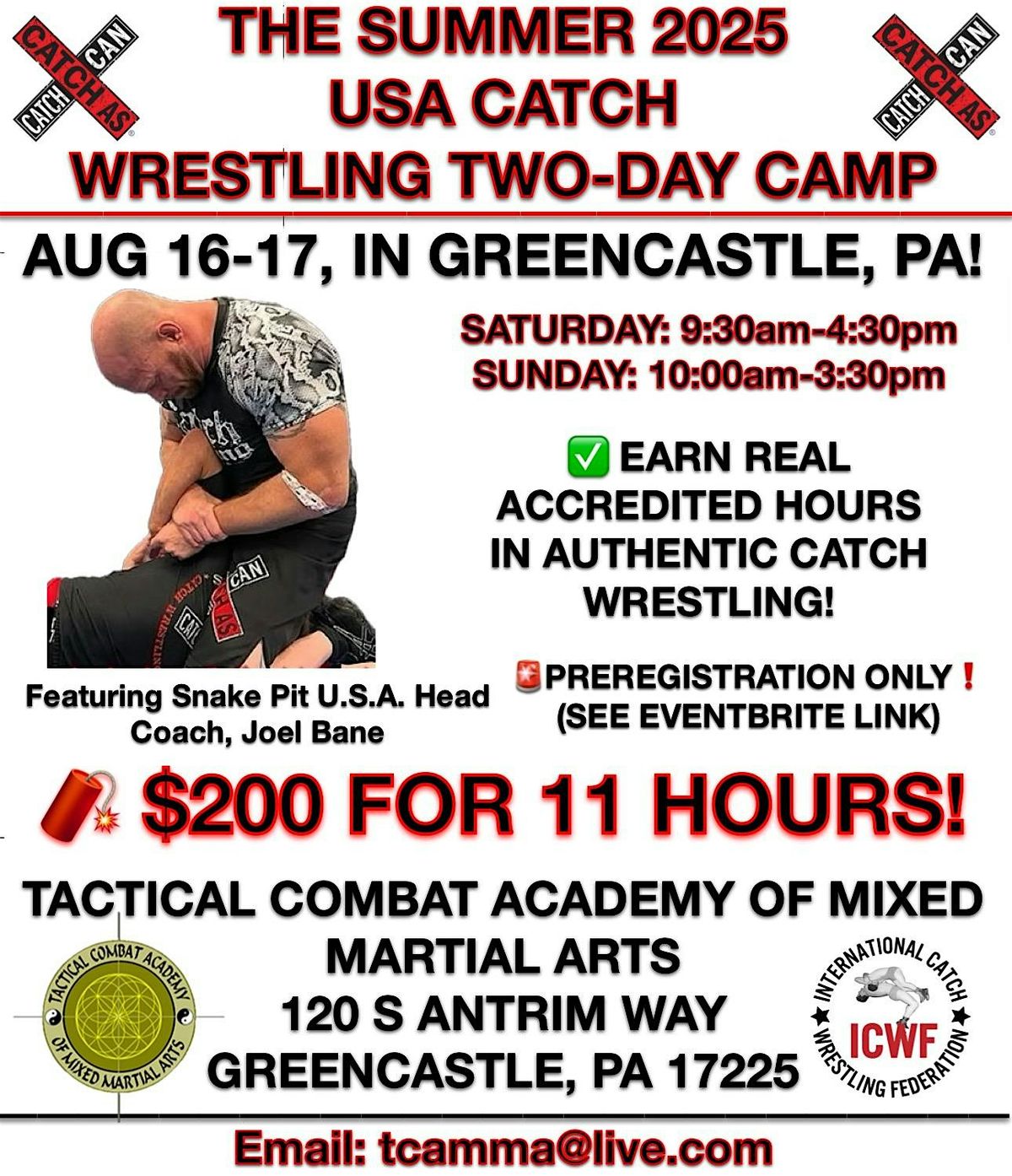 THE SUMMER 2025 USA CATCH WRESTLING/ICWF TWO-DAY EAST  COAST CAMP!, 16 August | Event in Greencastle | AllEvents
