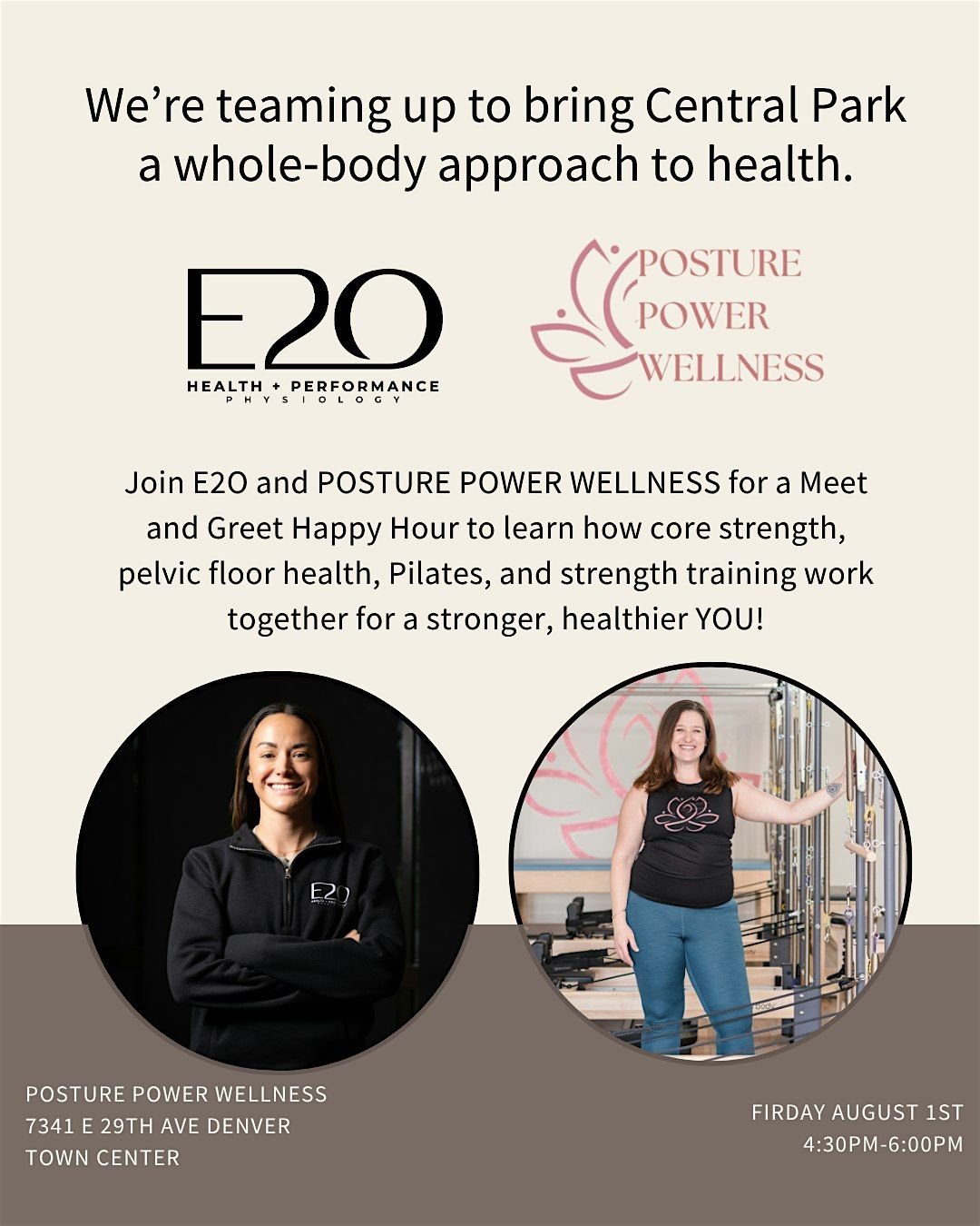 Meet and Greet Happy Hour w/ E2O and Posture Power Wellness, 1 August | Event in Denver | AllEvents